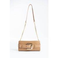 Belissh Women's PU Leather Shoulder & Clutch Bag with Large Gold Buckle in Nude