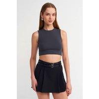 Dilvin Women's Sleeveless Crop Top In Cotton Jersey in Charcoal | Size: Large