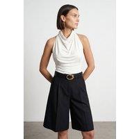 Dilvin Women's Fitted Sleeveless Cowl Neck Blouse in White | Size: Medium