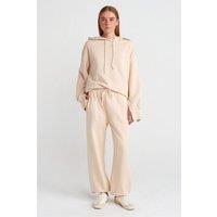 Dilvin Women's Wide-Leg Fleece Jogger Pants in Light Beige | Size: Large