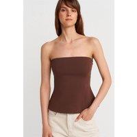 Dilvin Women's Strapless Slim-fit Bandeau Blouse in Brown | Size: Small