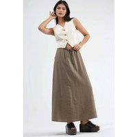 Busem Women's High Waist A-Line Maxi Skirt in Taupe | Size: Medium