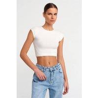 Dilvin Women's Slim Fit Crop Jersey Blouse in White | Size: Small