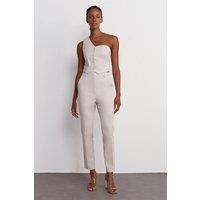 Dilvin Women's High-Waist Slim Fit Crepe Trousers in Stone | Size: Small