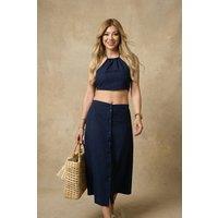 MyFashion Women's Cotton Viscose Linen Two-Piece Coord in Navy | Size: Medium