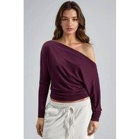 Busem Women's Boat Neck Drape Blouse in Plum | Size: Small