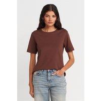 Dilvin Women's Cotton Crew Neck T-Shirt in Chocolate | Size: Small