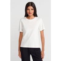 Dilvin Women's Cotton Crew Neck T-Shirt in Off-White | Size: Small