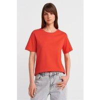 Dilvin Women's Cotton Crew Neck T-Shirt in Red | Size: Small