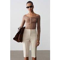 Dilvin Women's Slim-fit Boat Neck Bodysuit Blouse in Taupe | Size: Medium