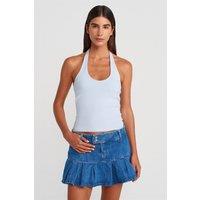 Dilvin Women's Ribbed Halterneck Sleeveless Blouse in Pale Blue | Size: Large