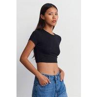 Dilvin Women's Crop Slim-Fit Crew Neck T-Shirt in Black | Size: Medium