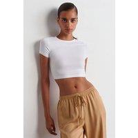 Dilvin Women's Crop Slim-Fit Crew Neck T-Shirt in White | Size: Large