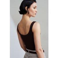 Dilvin Women's Ribbed Crop Cami Blouse in Chocolate | Size: Medium