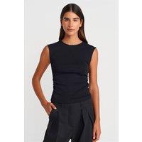 Dilvin Women's Sleeveless Ribbed Crew Neck Slim Fit T-Shirt in Black | Size: Small