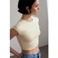 Dilvin Women's Slim Fit Crop Jersey Blouse in Cream | Size: Medium