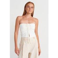 Dilvin Women's Women's Strapless Crop Blouse With Tie Detail in White | Size: Small