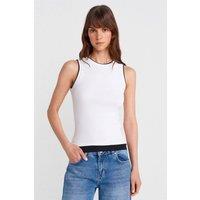 Dilvin Women's Sleeveless Ribbed Cotton Blouse in White | Size: Medium