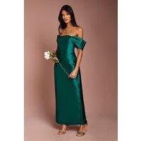 Coast Women's Honoured Petite Twill Bardot Column Midi Bridesmaid Dress in Emerald | Size: 12
