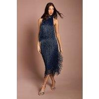 Coast Women's Fringe Embellished Midi Skirt in Navy | Size: 12