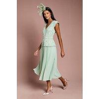 Coast Women's Petite V Neck Lace Bodice Peplum Midi Dress in Sage | Size: 10