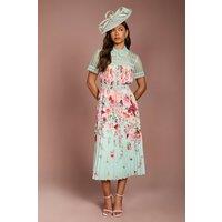 Coast Women's Lisa Tan Lace Pleated Printed Midi Dress in Sage | Size: 12