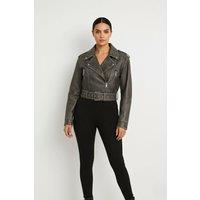 STYLEWISE Women's Washed PU Cropped Biker Jacket in Grey | Size: Small