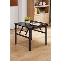Living and Home 60cm Square Foldable Coffee Table with Marble Effect Top Low Dining Table for Kids in Black