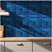 Living and Home 10Pcs 3D Rectangle Straight Pattern Self-Adhesive Wall Tile Stickers in Dark Blue