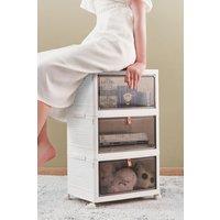 Living and Home 3-Tier Plastic Storage Box with Lid Plastic Storage Drawers for Bedroom Living Room in White