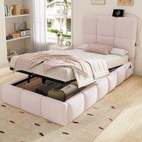 Matteo Pink Velvet Upholstered Single Kids Bed with Hydraulic Storage & USB