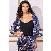 Goddiva Women's Printed Satin Kimono in Navy | Size: 10