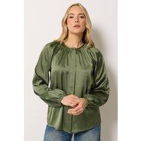 Long Tall Sally Women's Tall Satin Button Top in Olive | Size: 22
