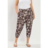 Yours Women's Floral Cropped Harem Trousers in Chocolate | Size: 22-24