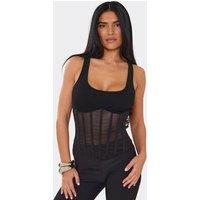 EGO Women's Corset Style Strappy Scoop Neck Ribbed Vest in Black | Size: 10