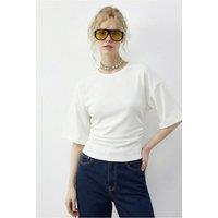 Bianco Lucci Women's Regular Fit Crew Neck T-Shirt in Ivory | Size: Large