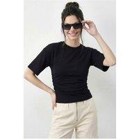 Bianco Lucci Women's Regular Fit Crew Neck T-Shirt in Black | Size: Large