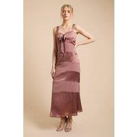 Oasis Women's Satin & Chiffon Mix Bow Front Cami Dress in Chocolate | Size: 12