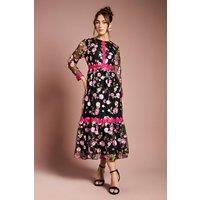 Coast Women's Embroidered Floral Midi Dress in Black | Size: 18