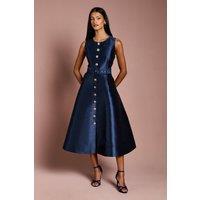 Coast Women's Petite Button Through Belted Prom Dress in Navy | Size: 4