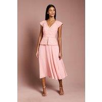 Coast Women's Petite V Neck Lace Bodice Peplum Midi Dress in Blush | Size: 10