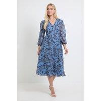 Wallis Women's Petite Paisley Pintuck Zip Midi Dress in Blue | Size: 10