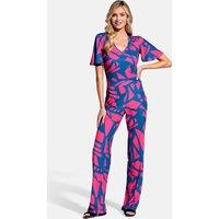 Hot Squash Women's Straight Leg Jumpsuit with V-neck & Flare Sleeves in Teal | Size: 18