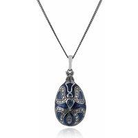 Gemondo Women's Art Nouveau Style Pear Blue Topaz Faberge Egg Style Pendant in 925 Sterling Silver | Size: 18 inches