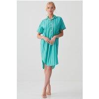 British Boxers Women's "New York Turquoise Stripe" Crisp Cotton Short Sleeve Nightshirt | Size: Small