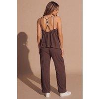 Femme Luxe Women's Crinkle Textured Cami Top & Wide Leg Trouser Set in Brown | Size: 12