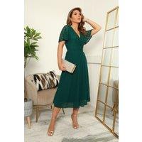 DOUBLE SECOND Women's Fixed Wrap Lace Pleated Dress in Green | Size: 10