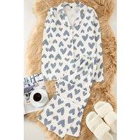 WOVCOR Women's 2-Piece Cotton Leopard Heart Knit Pajama Set in White | Size: XL
