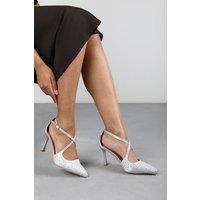 Where's That From Women's 'Kennedy' Strappy Pointed Toe High Heels with Rhinestone Embellishments in Silver | Size: 7