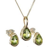 Ojewellery Women's 9ct Yellow Gold Peridot Set Earrings Necklace in Green | Size: 18 inches